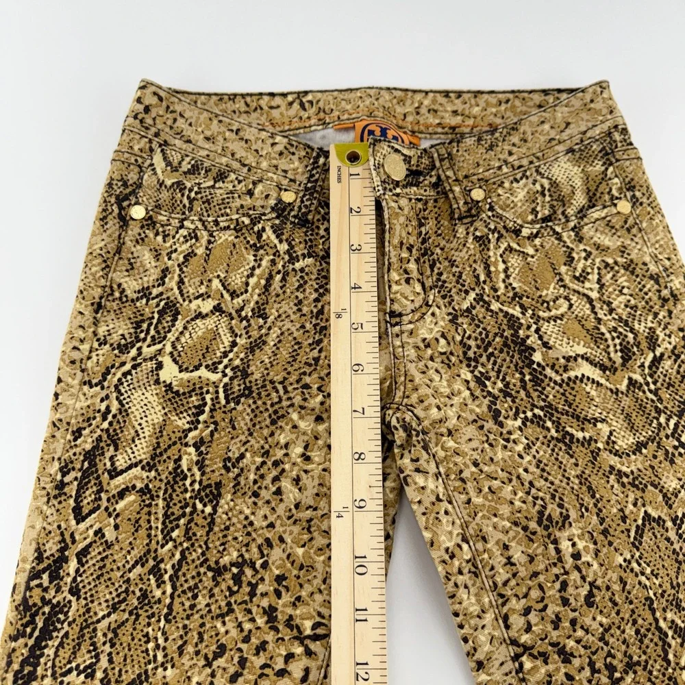 Tory Burch Super Skinny Snakeskin Print Pants Brown Tan Stretch Size 24 11101266